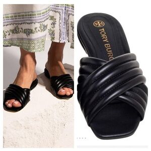 TORY BURCH
Kira Quilted Crisscross Slide Sandals In Perfect Black size 6.5